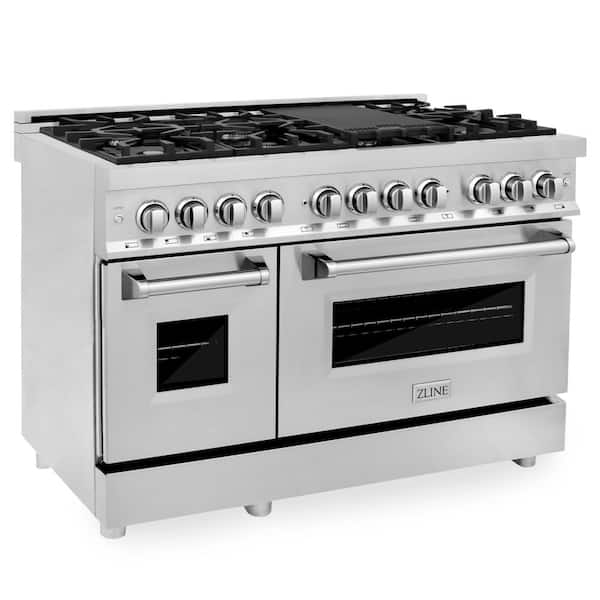 ZLINE Kitchen and Bath 48 in. 7 Burner Double Oven Dual Fuel Range in Stainless Steel