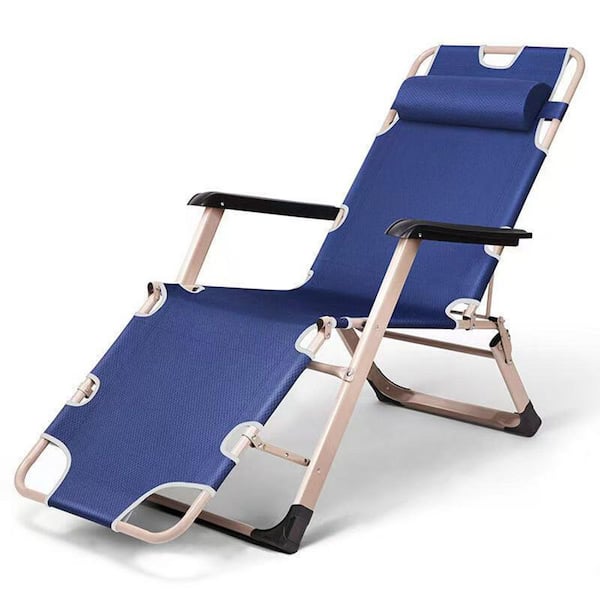 Avex Blue 1-Piece Metal Outdoor Chaise Lounge Folding Textile Waterproof Terrace Lounge Chair