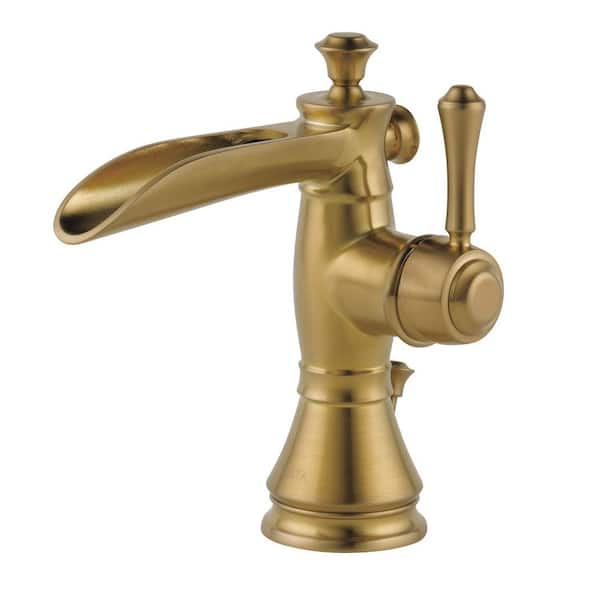 Delta Cassidy Single Hole Single-Handle Open Channel Spout Bathroom Faucet with Metal Drain Assembly in Champagne Bronze