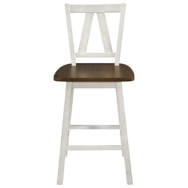 URTR Farmhouse Walnut White Solid Wood Counter Height Dining Chair Set Kitchen Armless Chair Set for Small Places (Set of 2)
