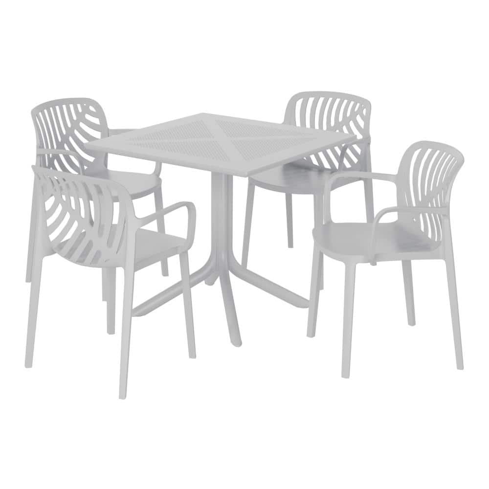 Frond&Form Modern Outdoor Patio Poly Plastic 5-Piece Square Table Dining Set w/ 4 Stackable Chairs in Gray price history on PriceWatchPro