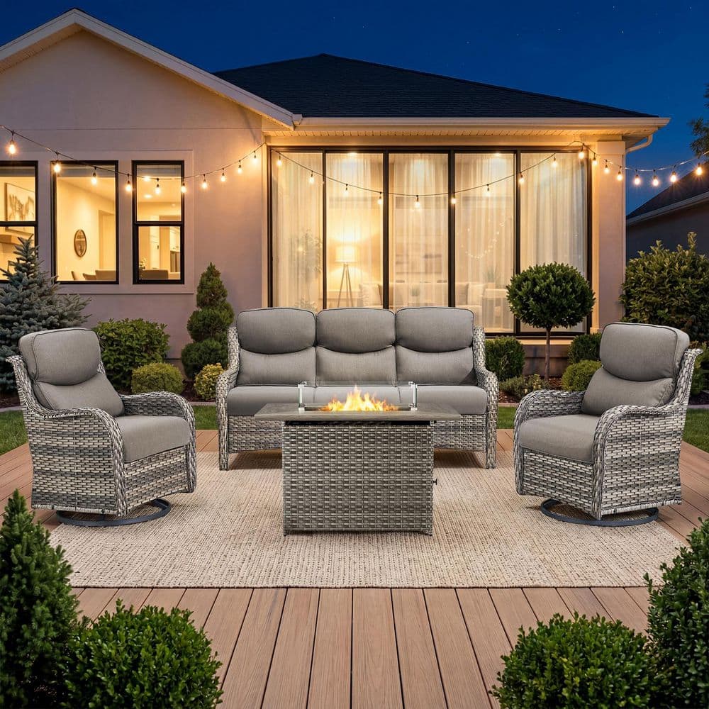 Sialion Gray 4-Piece Patio Conversation Furniture Set with Fire Pit, Outdoor Swivel Glider Patio Sofa with Gray Cushions price history on PriceWatchPro