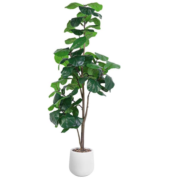 6 ft. Artificial Fiddle Leaf Fig Tree with Realistic Leaves and White Planter, Indoor Faux Potted Plant