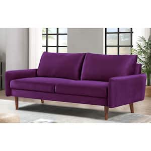 Kalum 70 in. Wide Square Arm Velvet Mid-Century Modern Rectangle Sofa in Eggplant Purple