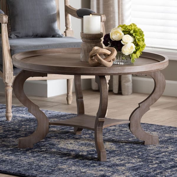 Baxton Studio Madrona 33.1 in. Antique Brown Round MDF Coffee Table