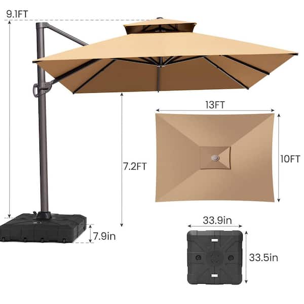 driscol tan patio umbrella Safavieh Bethany 9Ft Wooden Inspired by the packable nature of 1800s campaign 13 ft. x 10 ft.