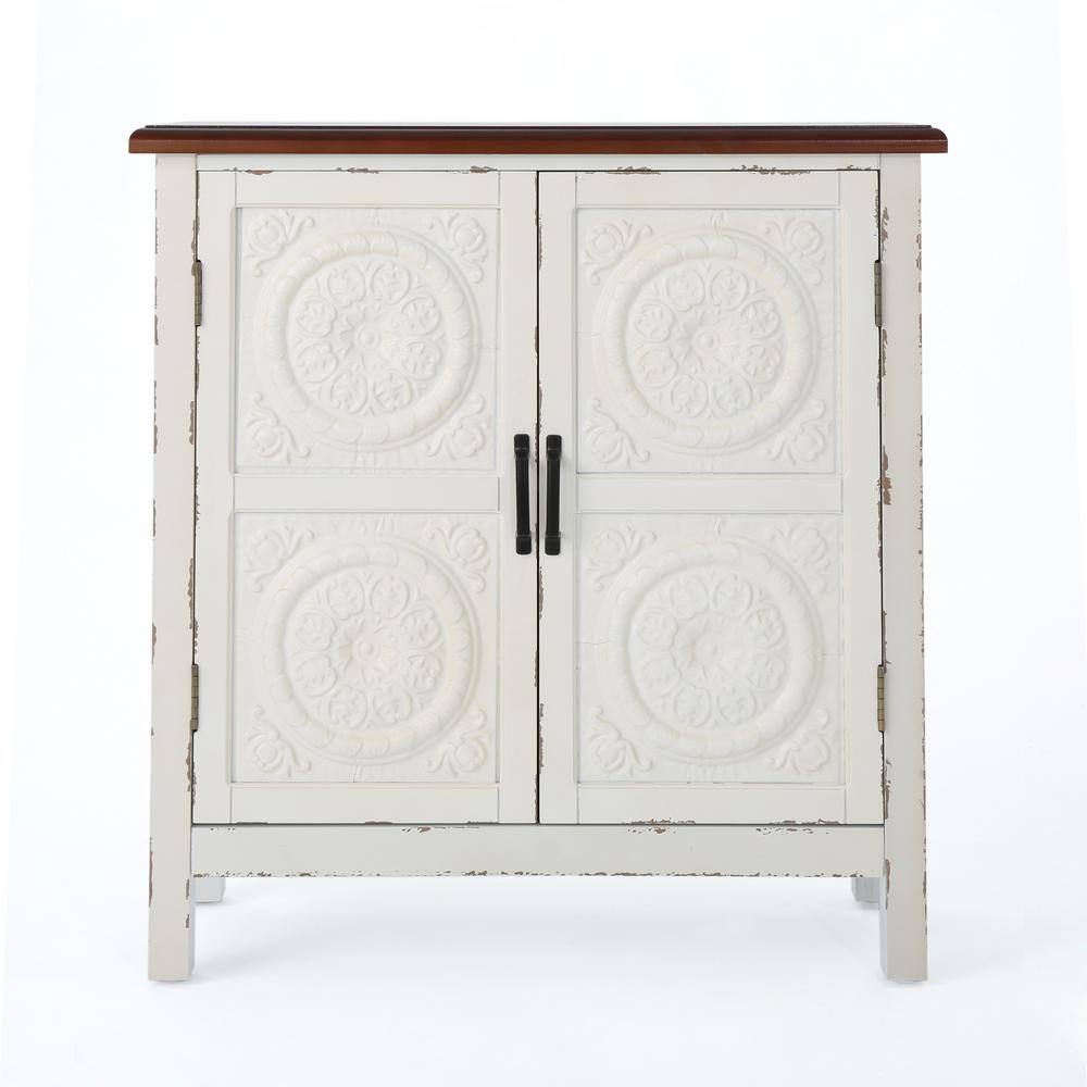 White distressed deals accent cabinet