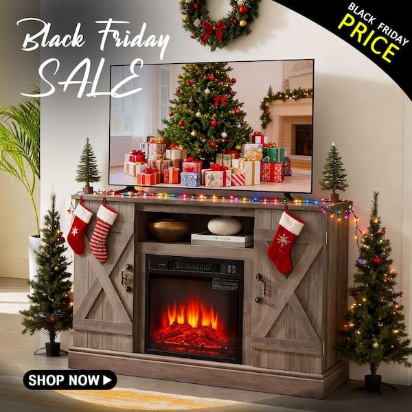 47 in. Freestanding Electric Fireplace TV Stand in Gray Wash