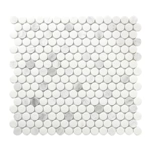 RockArt Carrara Penny Round Polished 12 in. x 12 in. Natural Stone and Glass Mosaic Tile (10.7983 sq. ft./Case)