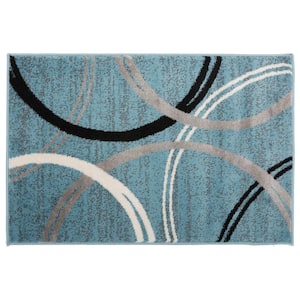 Modern Abstract Circles Blue 2 ft. x 3 ft. Indoor Area Rug