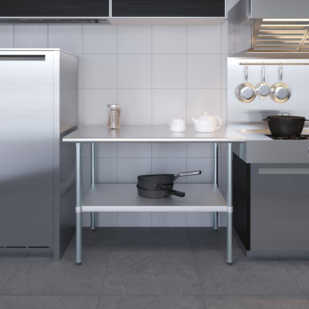 48" Stainless Steel Work Table with Galvanized Undershelf