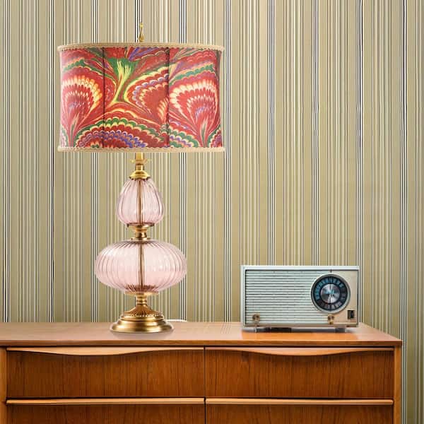 Faye 31.5 in. Gold/Pink Geometric Table Lamp with Red/Green Fabric Shade