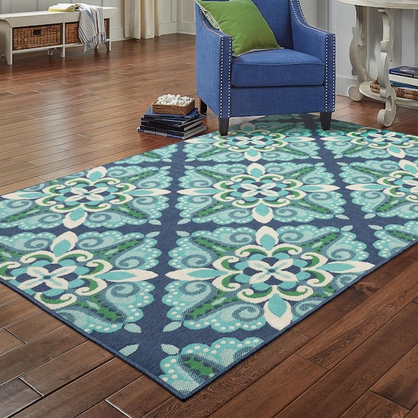 Bayview Blue/Aqua 6 ft 7 in x 9 ft 6 in Outdoor Area Rug