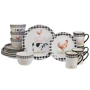 On the Farm 16-Piece Assorted Colors Earthenware Dinnerware Set (Service for 4)