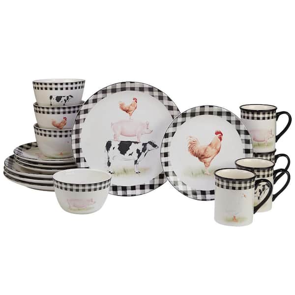 Certified International On the Farm 16-Piece Assorted Colors Earthenware  Dinnerware Set (Service for 4) 89690RM - The Home Depot