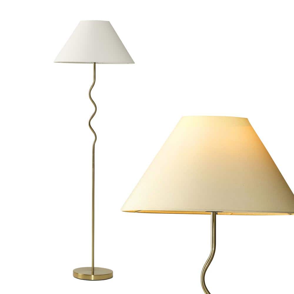 Squiggle Brass 62" Floor Lamp with Ivory Empire Shade