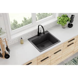 Quartz Classic 25 in. Drop-in Single Bowl Dusk Gray Granite/Quartz Composite Kitchen Sink Only