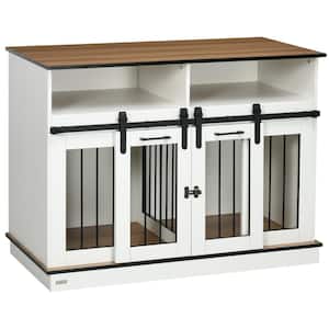 Dog Crate Furniture for Large Dogs or Double Dog Kennel for Small Dogs with Shelves, White