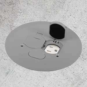 Low-Profile Round Floor Box Outlet Cover with 2 Lift Lids, Gray