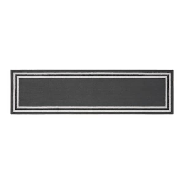 Debbie Double Border 2-Tone Dark Grey/Ivory 2 ft. x 8 ft. Tufted Border Polypropylene Runner Rug