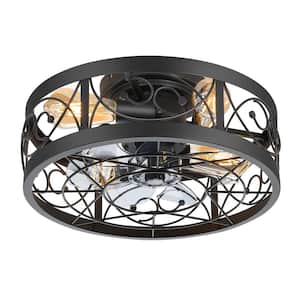 16.5 in. Indoor Matte Black Enclosed Ceiling Fan with Metal Light Kit and Remote Control Included