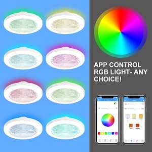 19.7 in. Smart Indoor White Low Profile RGB Alexa Google Assistant Flush Mount Ceiling Fan Light with LED with Remote