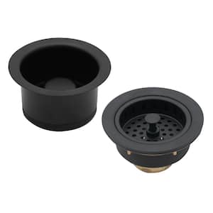 COMBO PACK 3-1/2 in. Post Style Kitchen Sink Strainer and Extra-Deep Collar Disposal Flange/Stopper, Matte Black