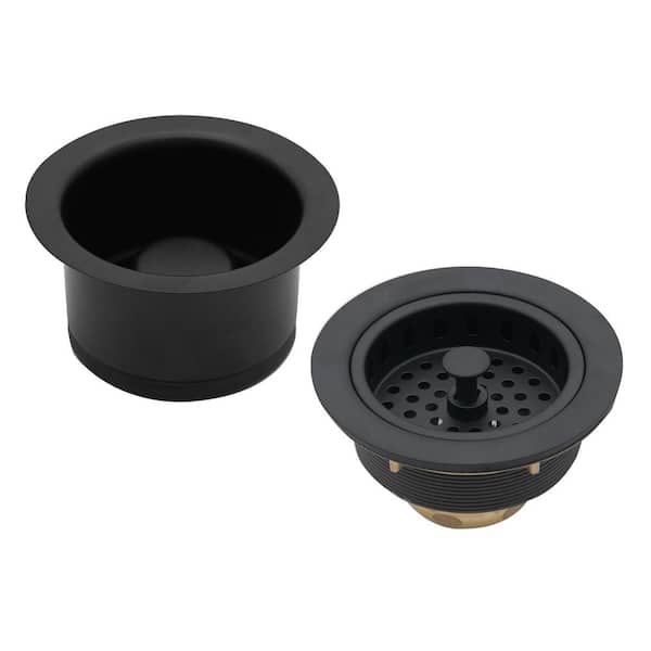 Westbrass COMBO PACK 3-1/2 in. Post Style Kitchen Sink Strainer and Extra-Deep Collar Disposal Flange/Stopper, Matte Black