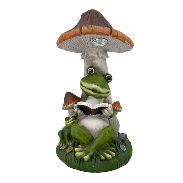 Unbranded 14 in. Reading Frog Mushroom Solar LED Statue