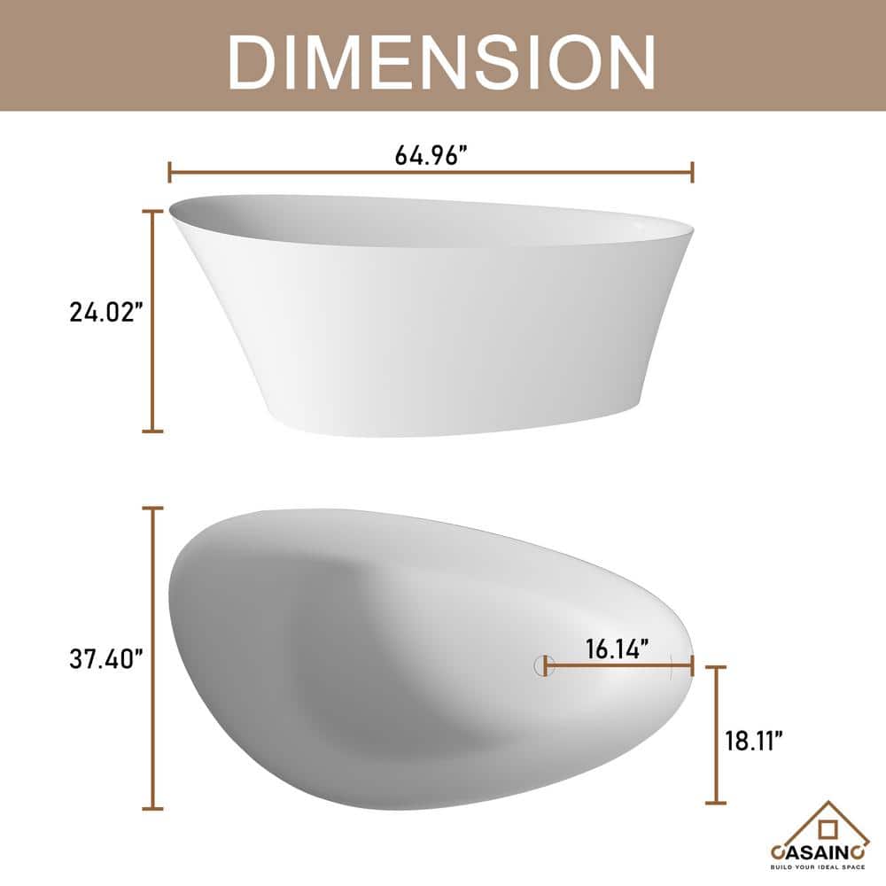 65'' Matte White Solid Surface Freestanding Bathtub