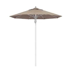 7.5 ft. Silver Aluminum Commercial Market Patio Umbrella Fiberglass Ribs and Pulley Lift in Taupe Sunbrella