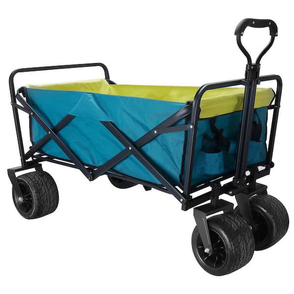 Afoxsos 11.6 cu. ft. Blue Fabric Garden Cart Shopping Shopping Beach Cart with Seat Belt and Big Wheels