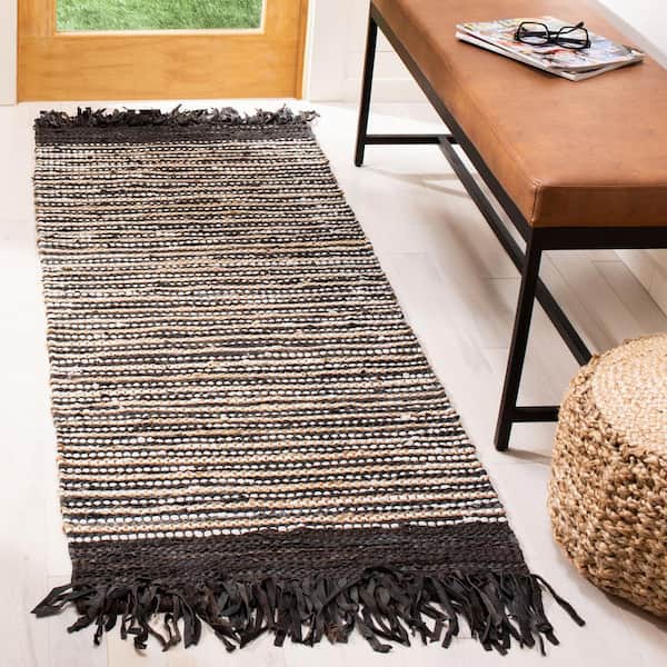 Vintage Leather Dark Brown/Multi 2 ft. x 6 ft. Striped Runner Rug