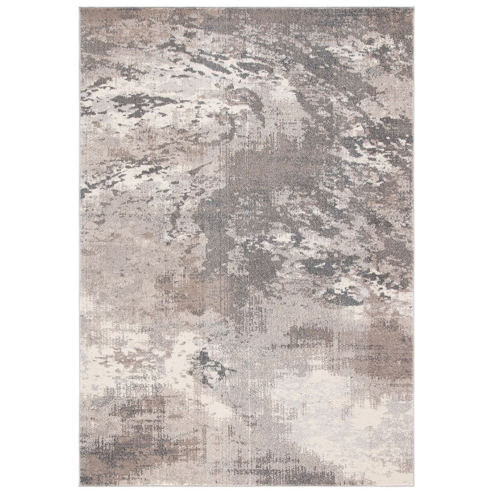 Beige and Grey Abstract 3' x 5' Synthetic Area Rug