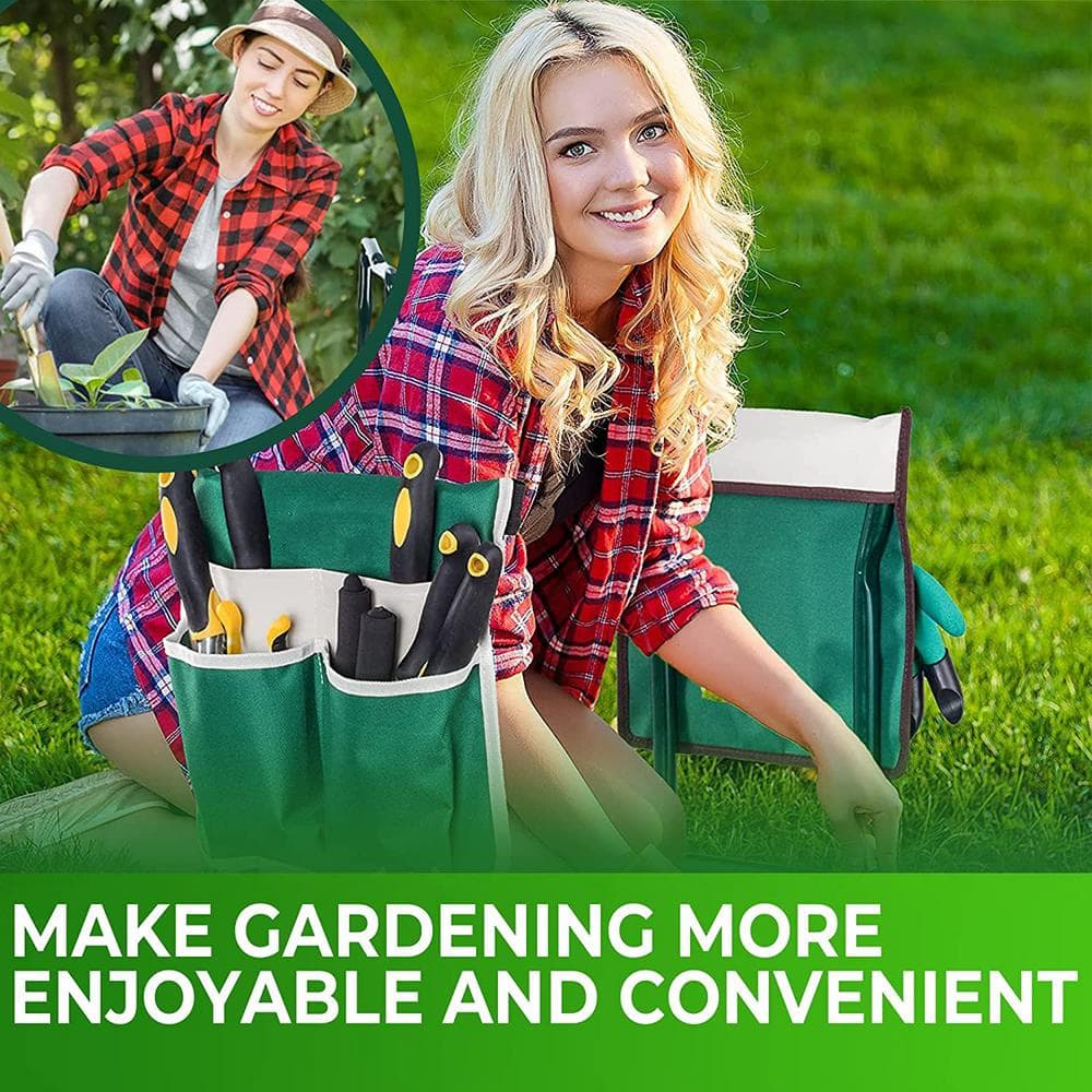 Green Foldable Garden Kneeler and Seat with Tool Pouch