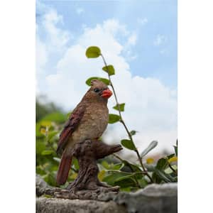 Female Cardinal Resting on Stump Garden Statue