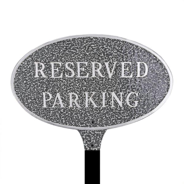 6 in. x 10 in. Small Oval Reserved Parking Statement Plaque Sign with Lawn Stake-Swedish Iron