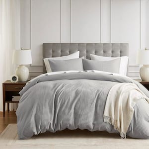 Mina 3-Piece Light Grey King/Cal King Waffle Weave Microfiber Textured Duvet Cover Set