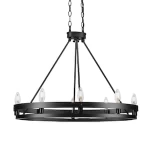 Paris 8-Light Matte Black Oval Chandelier Dinning Table with No Blubs Included