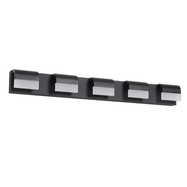 Sunpez 38.2 in. W 5-Lights Black Bathroom Vanity Lighting Fixture Over Mirror, LED Wall Light, 6000K, Cool White