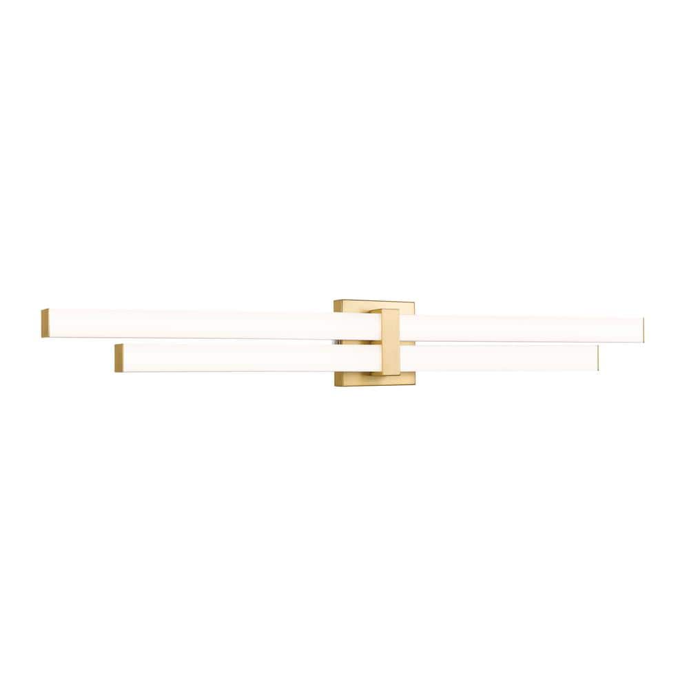 Zane 40 in. 2-Light Modern Gold Integrated LED Vanity Light with Frosted Pl