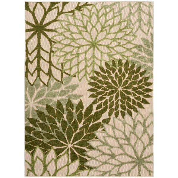 Nourison Aloha Ivory Green 6 ft. x 9 ft. Floral Contemporary Indoor/Outdoor Area Rug