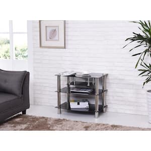28 in. Black Glass TV Stand Fits TVs Up to 42 in. with Built-In Storage