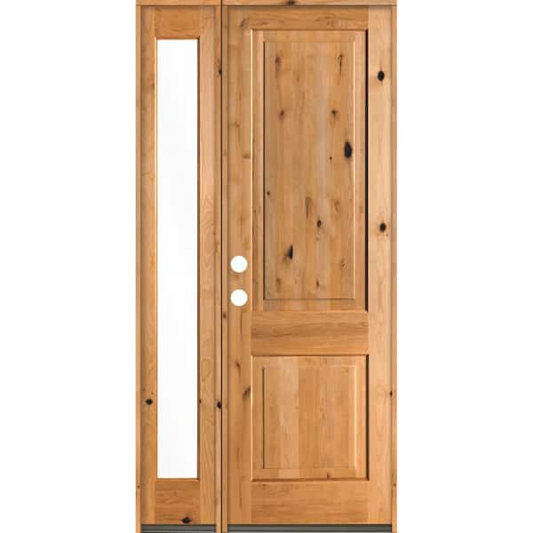 Krosswood Doors 46 in. x 96 in. Rustic knotty alder Right-Hand/Inswing Clear Glass Clear Stain Wood Prehung Front Door w/Left Sidelite