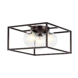 Kyle 14 in. 3-Light Modern Farmhouse Metal/Iron Open-Caged LED Flush Mount, Oil Rubbed Bronze