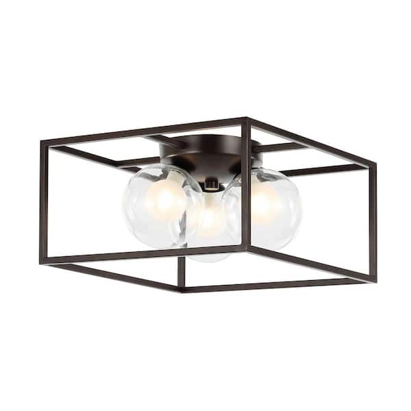 JONATHAN Y Kyle 14 in. 3-Light Modern Farmhouse Metal/Iron Open-Caged LED Flush Mount, Oil Rubbed Bronze