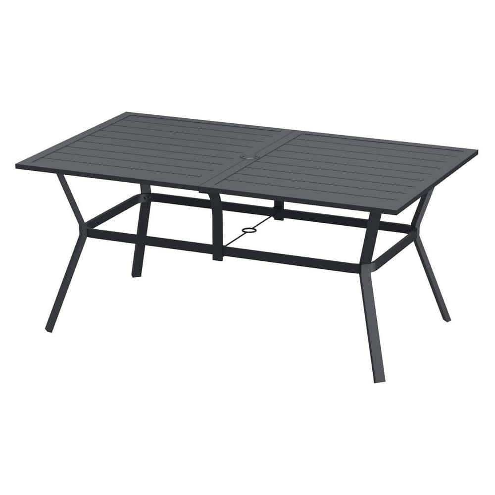 Rectangle Patio Dining Table for 6 Person, Outdoor Metal Steel Slat Table