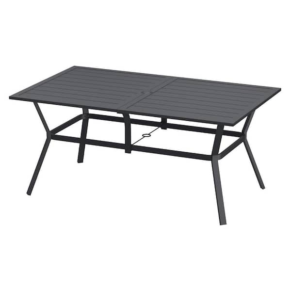 Unbranded Rectangle Patio Dining Table for 6 Person, Outdoor Metal Steel Slat Table