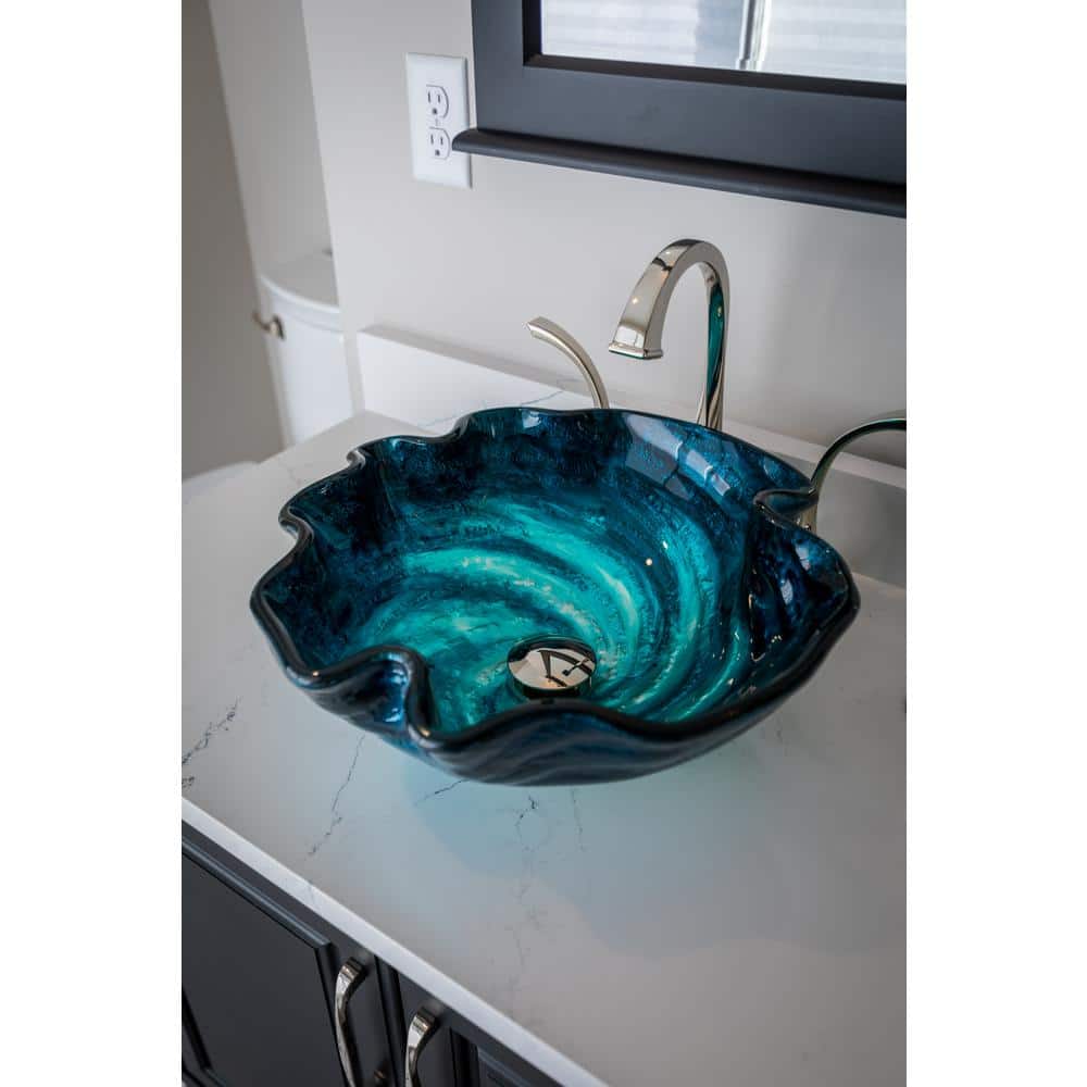 Caribbean Wave Blue Tempered Glass Vessel Sink