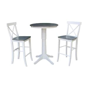 Olivia 3-Piece 30 in. White/Heather Gray Round Solid Wood Bar Height Dining Set with Alexa Stools